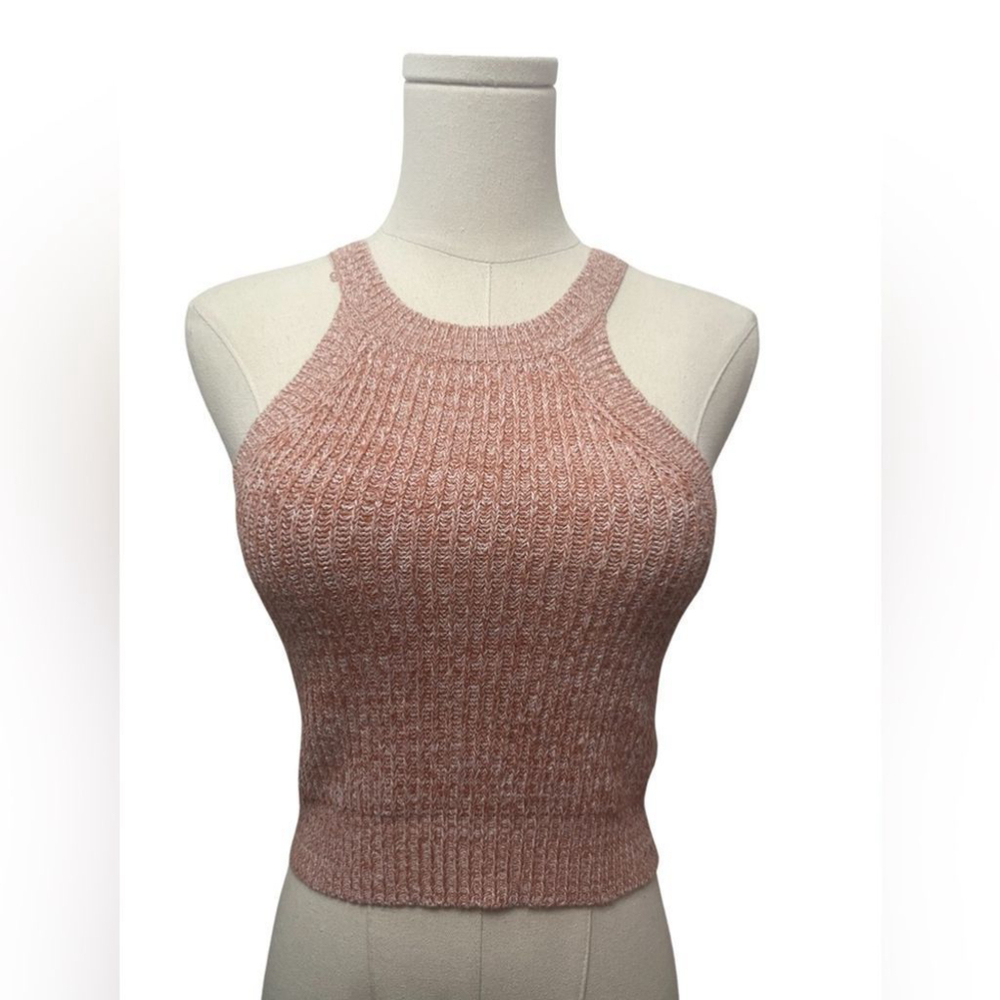 Racer Style Knit Crop Top in Blush Pink - Small